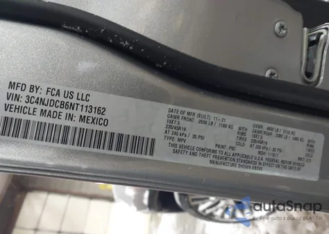 2022 Jeep Compass Limited 4X4 из США, поврежденный, VIN 3C4NJDCB6NT113162